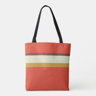 Bolsa Tote Stripes design verde-castanho natural em vermelho