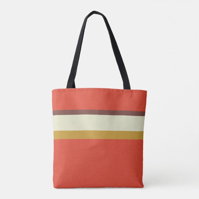 Bolsa Tote Stripes design verde-castanho natural em vermelho (Verso)