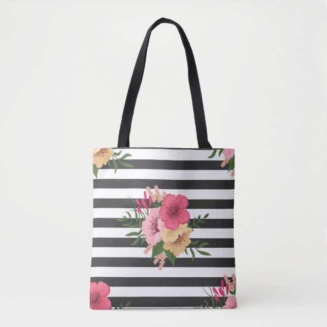 Bolsa Tote Stripes e Flores (Frente)
