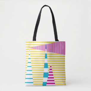 Bolsa Tote Stripes em Stripes - Turquesa, Amarelo e Rosa