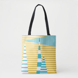 Bolsa Tote Stripes em Stripes - Turquesa e Amarelo