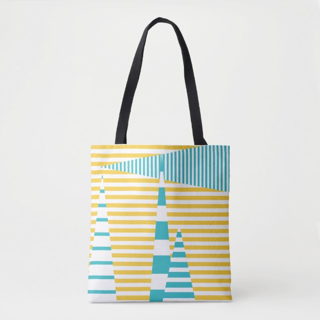 Bolsa Tote Stripes em Stripes - Turquesa e Amarelo (Frente)