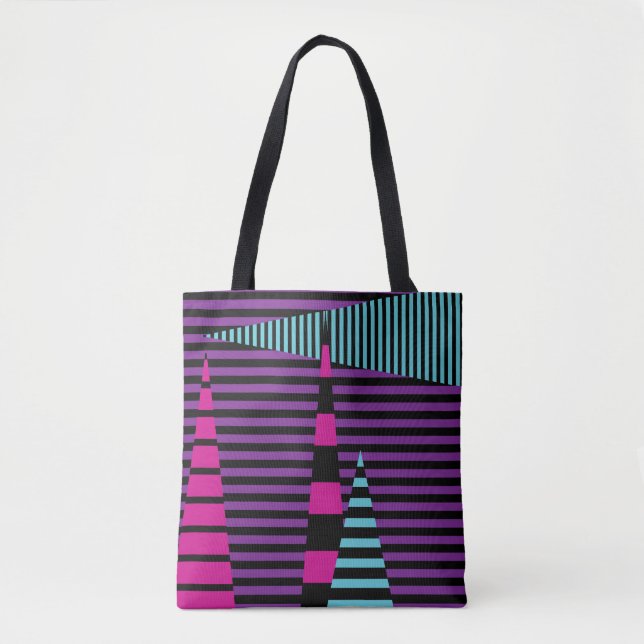 Bolsa Tote Stripes em tiras - Rosa, Roxo, Azul e Preto (Frente)