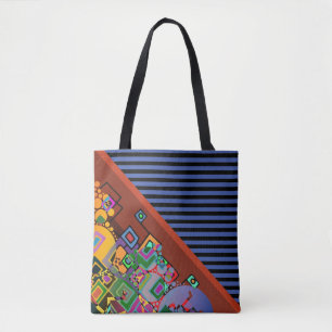 Bolsa Tote Stripes Padrão laranja largo + abstrato art