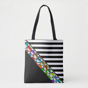 Bolsa Tote Stripes Padrão preto largo + legal