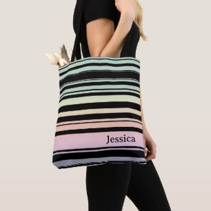 Bolsa Tote Stripes Personalizadas de Pastel Gradientes do Arc
