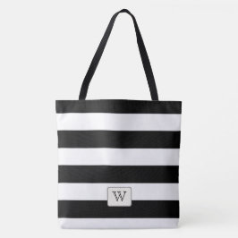 Bolsa Tote Stripes Pretas em qualquer Monograma Personalizado