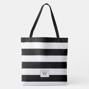 Bolsa Tote Stripes Pretas em qualquer Monograma Personalizado