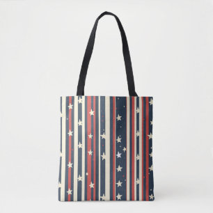 Bolsa Tote Stripes Vermelhos, Brancos e Azuis com Estrelas (2