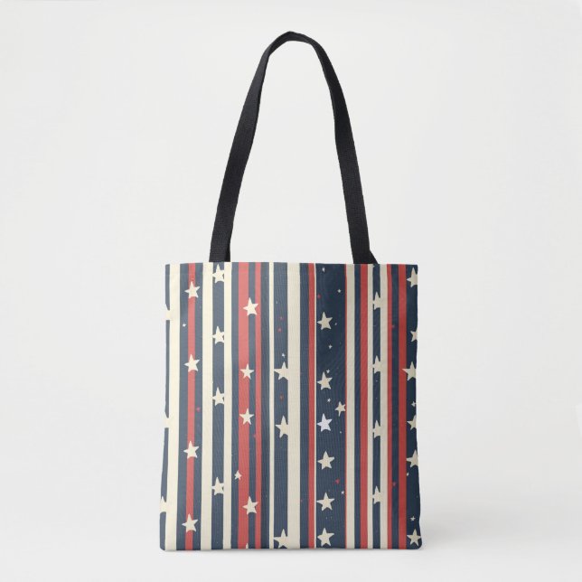 Bolsa Tote Stripes Vermelhos, Brancos e Azuis com Estrelas (2 (Frente)