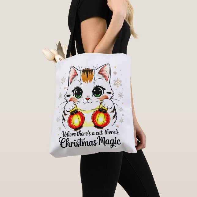 Bolsa Tote Stylish Cartoon Cat - Festive Lunar New Year (Close Up)
