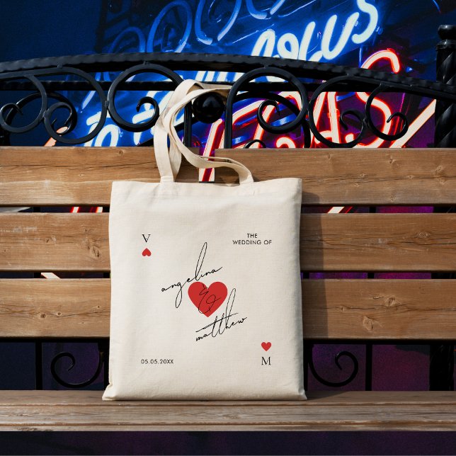 Bolsa Tote Stylish Script Heart Casino Vegas Wedding Favor (Criador carregado)