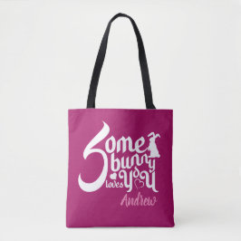 Bolsa Tote Stylish Somebunny Magenta Branco Typograph Bunny
