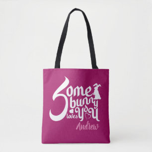 Bolsa Tote Stylish Somebunny Magenta Branco Typograph Bunny