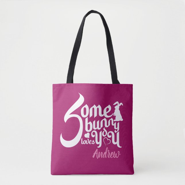 Bolsa Tote Stylish Somebunny Magenta Branco Typograph Bunny (Frente)