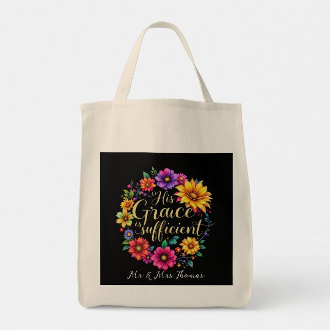 Bolsa Tote Sua Graça É Uma Bíblia Inspiradora Suficiente Vers (Verso)