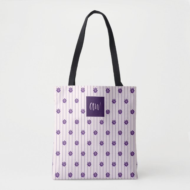 Bolsa Tote Suas Iniciais Violetas, Esmagadoras Espalham Flore (Frente)