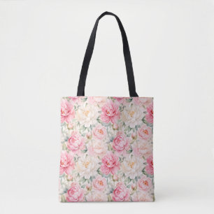 Bolsa Tote Suaves Flores de Peônia em Aquarela com Tons Pasté