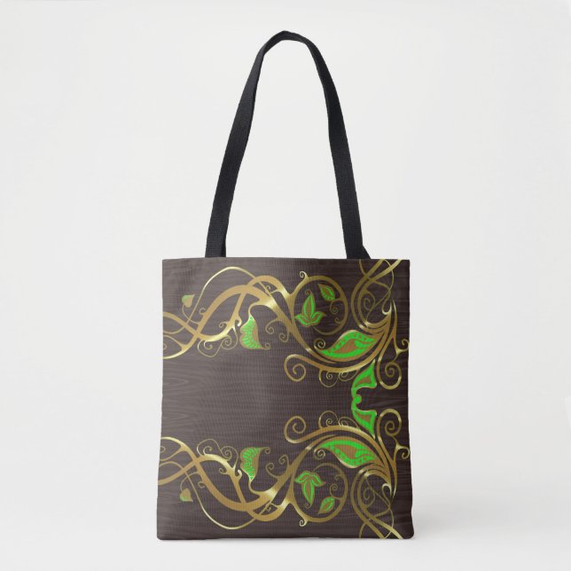 Bolsa Tote Suavidades Florais Douradas E Verdes (Frente)
