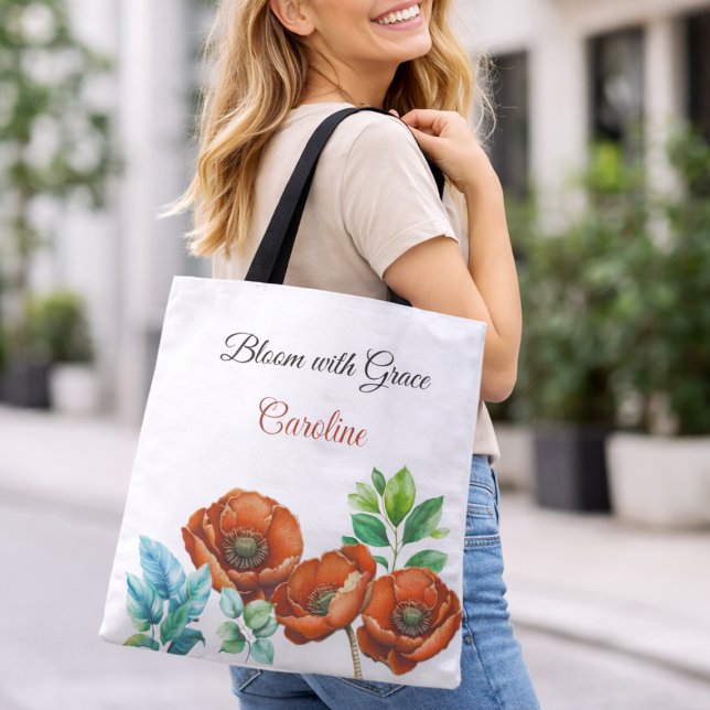 Bolsa Tote Sublime Aquarela Poppies Vermelhos Feliz Reforma (Criador carregado)