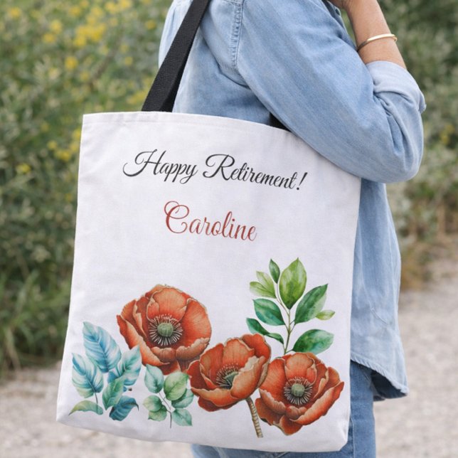 Bolsa Tote Sublime Aquarela Poppies Vermelhos Feliz Reforma (Criador carregado)