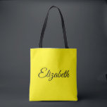 Bolsa Tote Substitua Seu Próprio Nome Script Elegante Amarelo<br><div class="desc">Substitua O Texto Do Nome Do Script Aqui,  O Elegante Mínimo Design Modelo Amarelo Amarelo Amarelo-Brilhante,  Que Compra O Saco De Tota Do Ombro.</div>