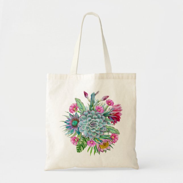 Bolsa Tote Succulents Echeveria Cactus Flowers (Frente)