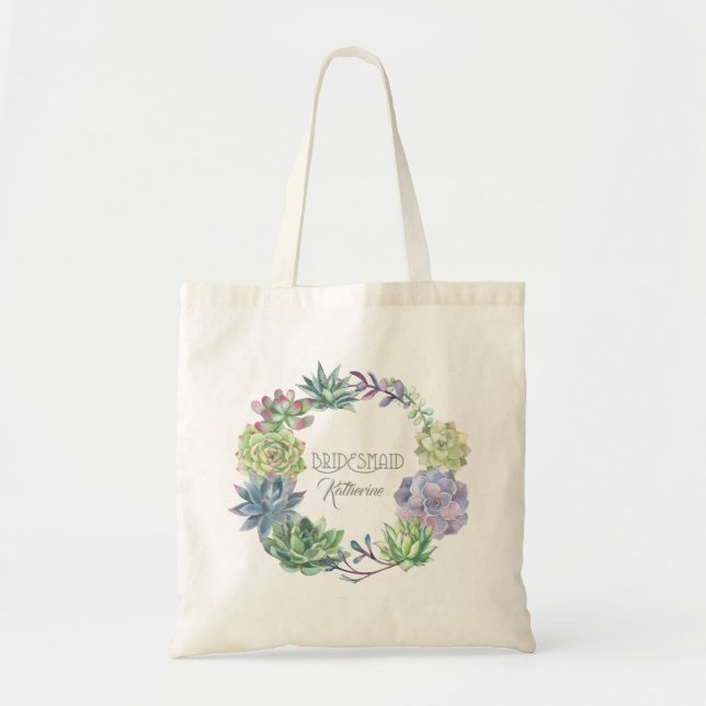 Bolsa Tote Succulents Wreath Bridesmaid ID517 (Frente)