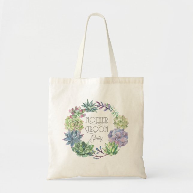 Bolsa Tote Succulents Wreath Mãe do Groom ID517 (Frente)