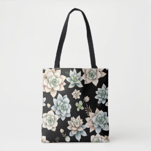 Bolsa Tote Suculenta Roseta Temperamental Preta Luxo Botânico
