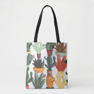 Bolsa Tote Suculentes, cactos: padrão floral fofo.