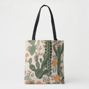 Bolsa Tote Suculentes verdes, flores laranja, papel de parede