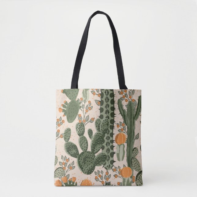 Bolsa Tote Suculentes verdes, flores laranja, papel de parede (Frente)