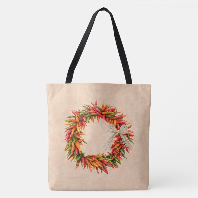 Bolsa Tote Sudoeste do Chile Ristra Wreath no Adobe Wall (Frente)