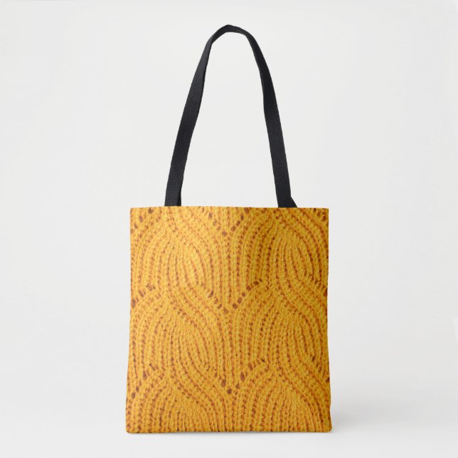 Bolsa Tote Suéter de malha laranja, fundo texturizado. (Frente)