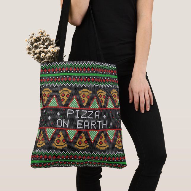 Bolsa Tote Suéter de Natal Feio de Pizza (Close Up)