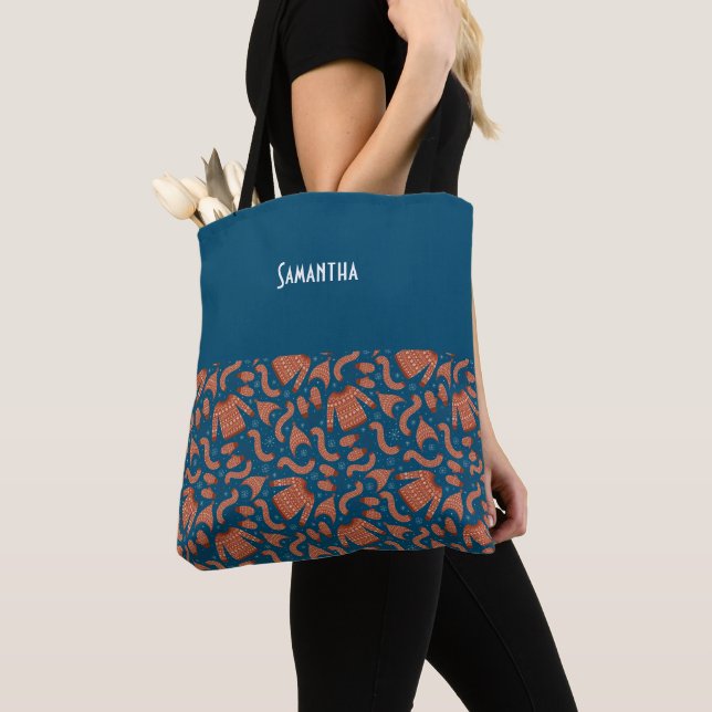 Bolsa Tote Suéter de Natal Feio Nome Branco Vermelho Scarf (Close Up)