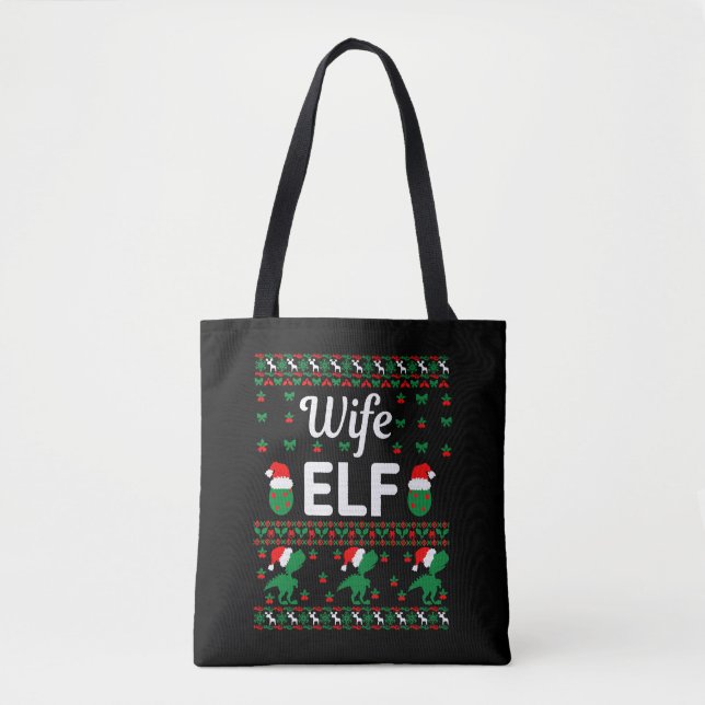 Bolsa Tote suéter feio de natal da esposa elf (Frente)