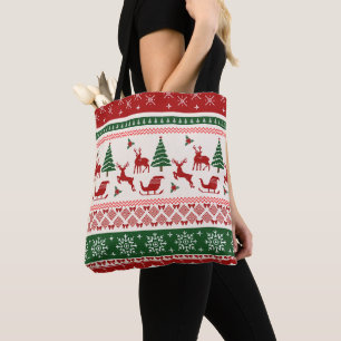 Bolsa Tote Suéter Feio de Natal Padrão Rena Nórdica