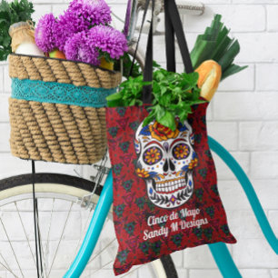 Bolsa Tote Sugar Skull Cinco de Mayo Adicionar Nome All-Over-