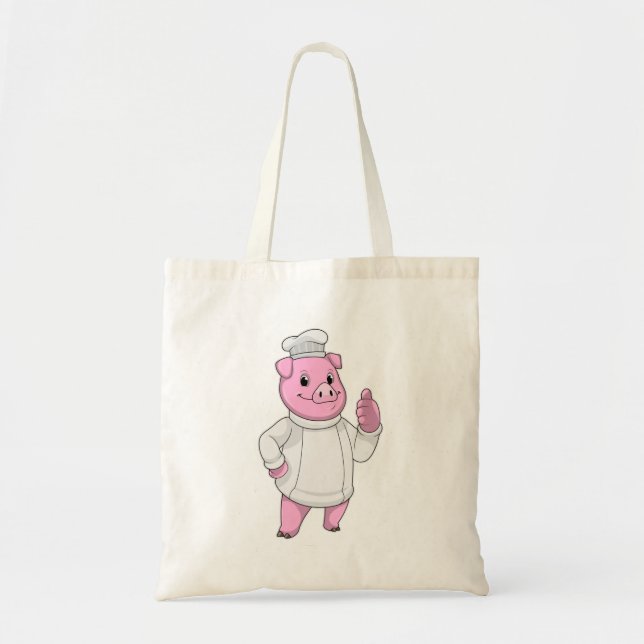 Bolsa Tote Suíno como cozinheiro com chapéu de chef (Frente)