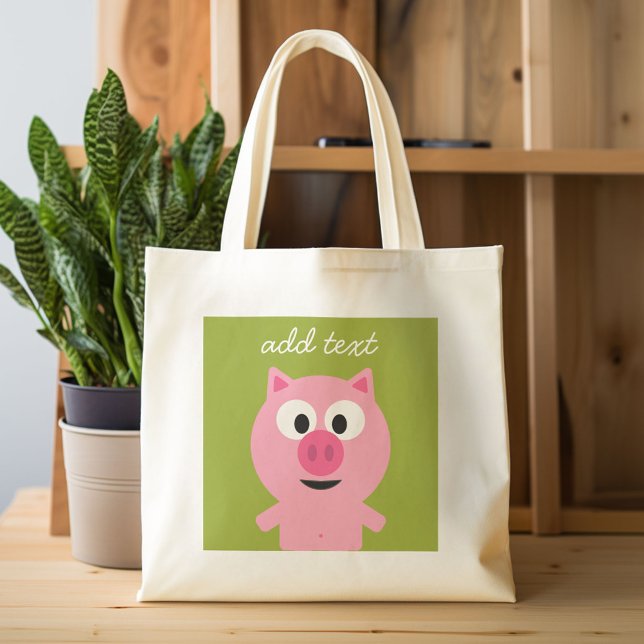 Bolsa Tote Suíno de Fazenda de Cartoon - Rosa e Verde limão (Custom Canvas Tote Bag)