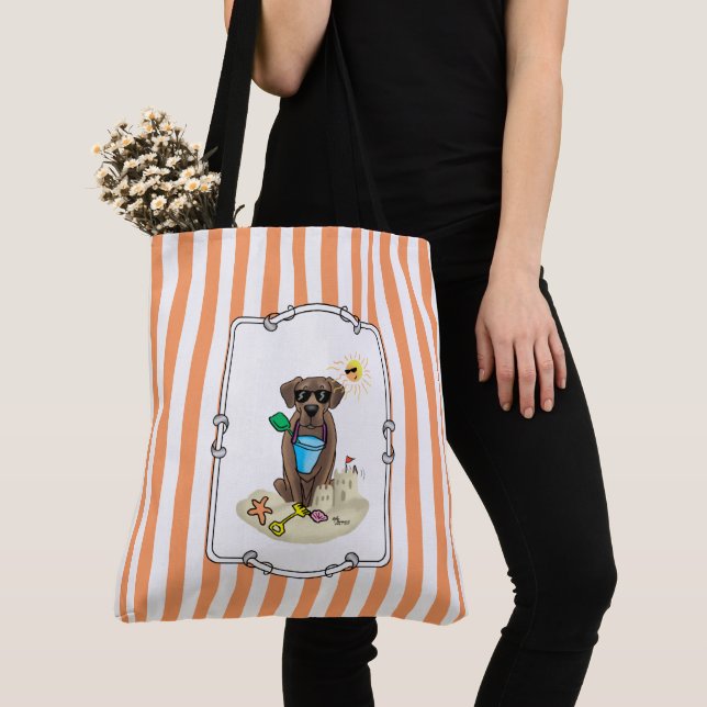 Bolsa Tote Summer Beach Chocolate Lab Cão Labrador Retriever (Close Up)