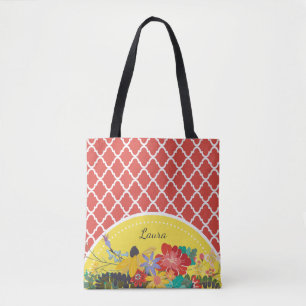 Bolsa Tote Summer Fiesta Red Quatrefoil Com Nome