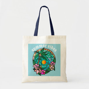 Bolsa Tote Summer Vibes, cena tropical de Verão de praia
