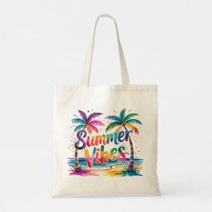 Bolsa Tote Summer Vibes Coloridos Palmeiras Tropicais Oceano