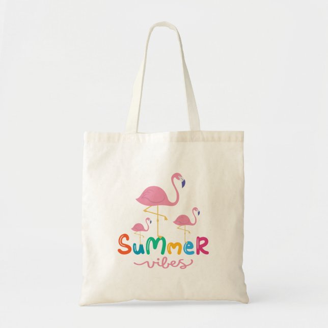 Bolsa Tote Summer Vibes Flamingos Mulheres (Frente)