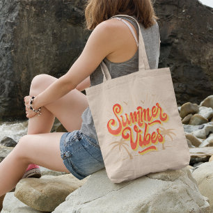 Bolsa Tote Summer Vibes Hot Red Typografia Pássaros de Coco