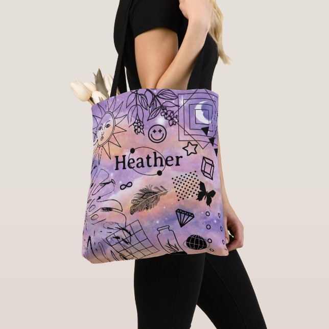 Bolsa Tote Sun e Moon Purple Sky - Saco de Toques Personaliza (Close Up)