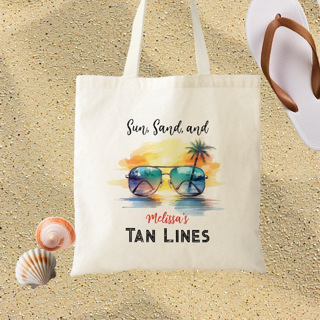 Bolsa Tote Sun, Sand e Tan Lines" Praia Personalizada (Criador carregado)